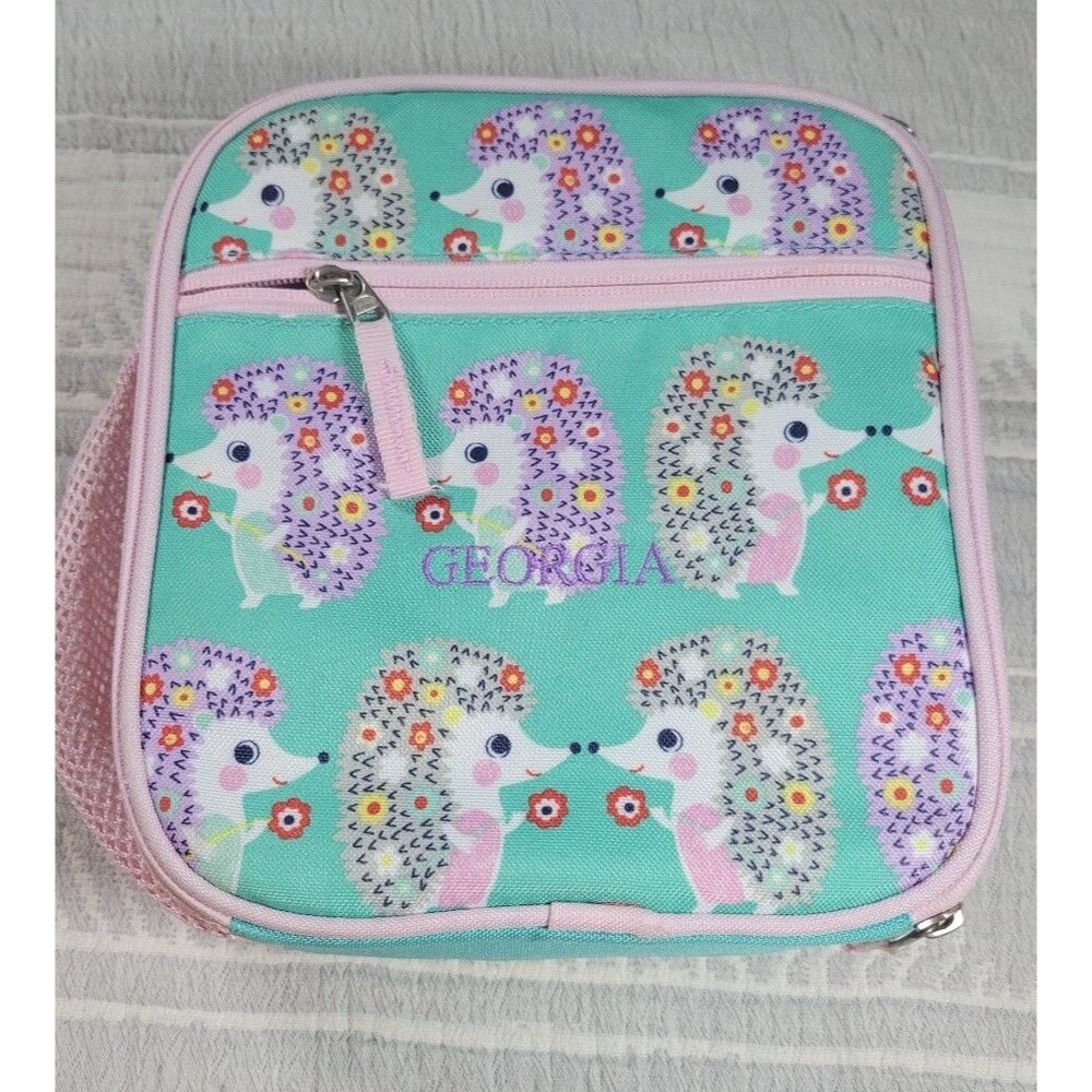 Pottery Barn Kids Hedgehog Floral Lunch Box‎  Pink Trim Personalized “Georgia
